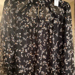 NWT Ann Taylor Black Floral Long Sleeve Blouse